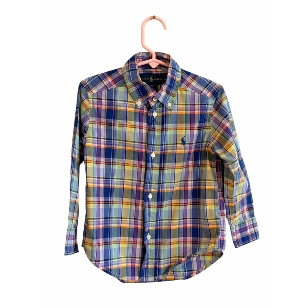 Ralph Lauren Boys Plaid Button Down Shirt Size 3T Preppy Classic Long Sleeve